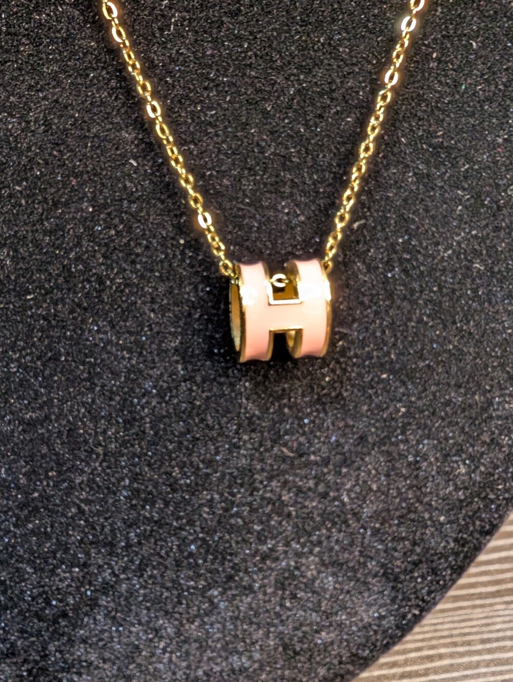 Gold Chain Helene Necklace with Soft Pink Enamel 'H' Pendant